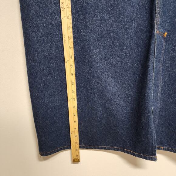 Vintage Gitano Bare Back Denim Midi Skirt Size J8 46" Dark Wash Front Slit 80s - Picture 6 of 9